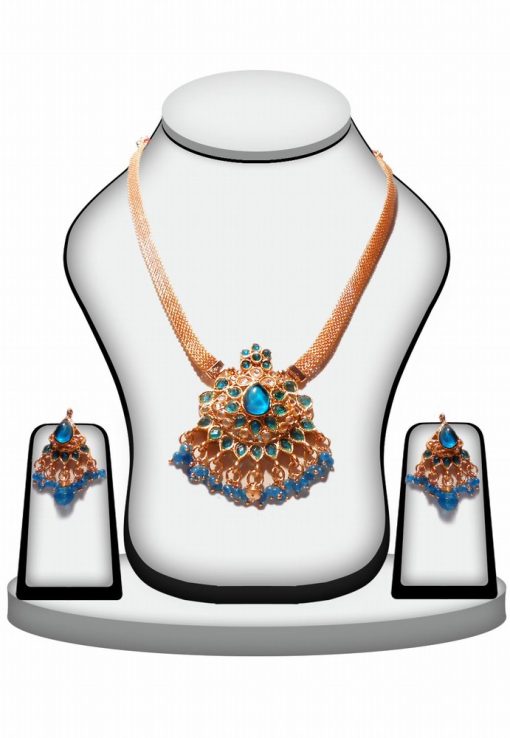Buy Traditional Designer Polki Pendant Set in Turquoise Stones-0