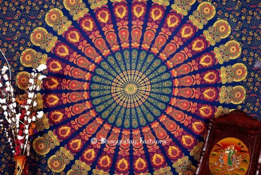 Buy Blue Twin Wing Boho Dorm Wall Tapestry Bedspread Floor Cushion-1741