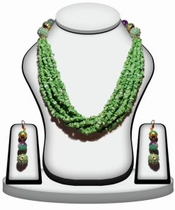 Buy Green Color Beaded Bridal Necklace Set with Indian Earrings-0