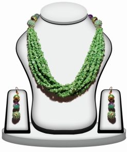 Buy Green Color Beaded Bridal Necklace Set with Indian Earrings-0