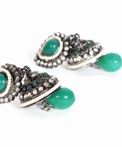 Buy Green Stone Jhumka Style Fashion Earrings Online for Parties-1615