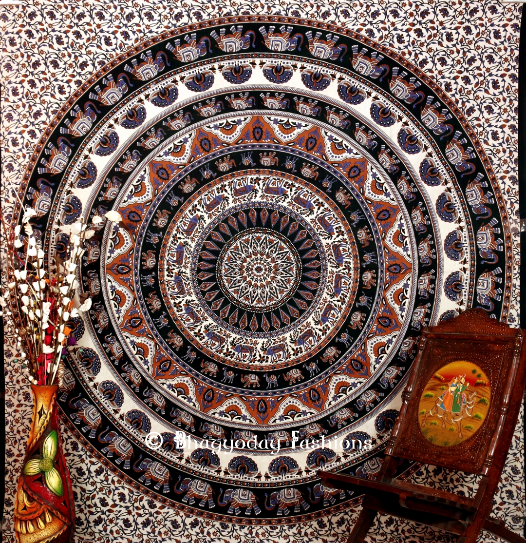 Buy White Multicolor Designer Handlook Mandala Tapestry Wall Hanging-0