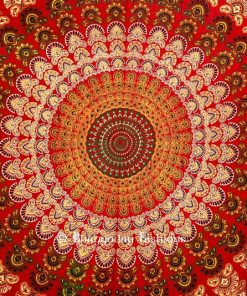 Circular Bohemian Red Beach Print Mandala Peacock Wall Tapestry -1475