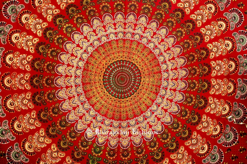 Circular Bohemian Red Beach Print Mandala Peacock Wall Tapestry -1475