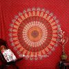 Circular Bohemian Red Beach Print Mandala Peacock Wall Tapestry -0