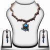 Classy Bridal Polki Jewelry Set With Party Earrings in Blue Stones -0