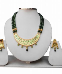Classy Bridal Thewa Necklace With Fashionable Earrings in Green Beads -0