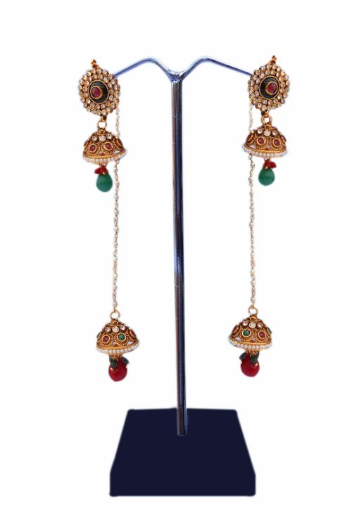 Beautiful and Classy Jhumka Earrings in Red and Green Stones for Girls-0