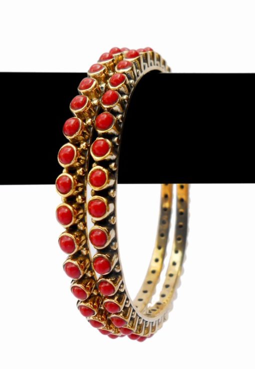Coral Stones Desire Bridal Bangles from India in Pretty Pattern-0