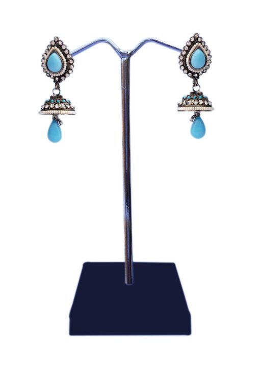 Latest Design Jhumka Earrings from India for Women in Turquoise Stones-0