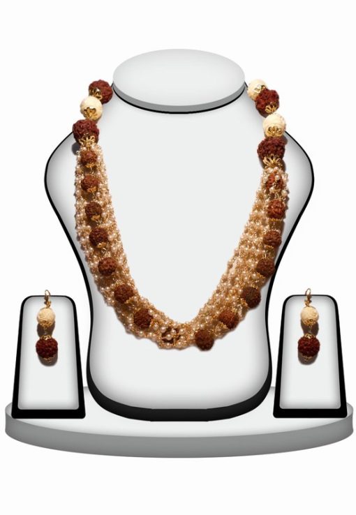 Designer Beaded Necklace Set in White Stone with Rudraksh -0