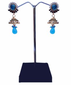 Designer Earrings for Women in Turquoise Stones with Antique Polish-0