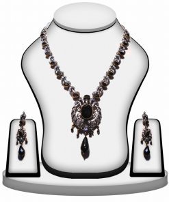 Designer Fancy Black Stone Polki Necklace Set with Antique Polish-0