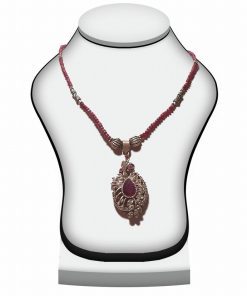 Designer Fancy Victorian Pendant Set in Maroon Stones and Beads -0