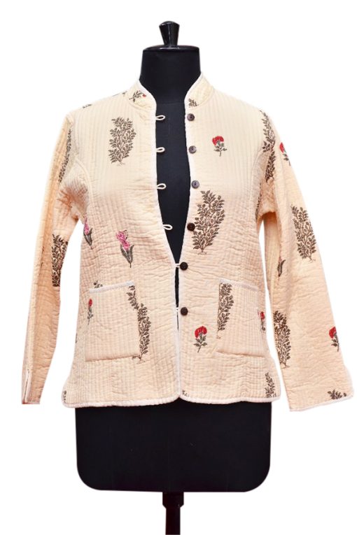 Designer Fashionable Off-White Quilted Jackets for Women From India-0