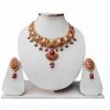 Designer Jaipur Polki Necklace and Earrings in Red and Green Stones-0