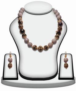 Designer Jewelry Necklace Set in Off White and BlackStone-0