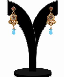 Designer Kundan Jhumkas for Women in Red and Turquoise Stones-0