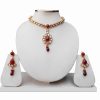Designer Kundan Necklace and Earrings Set with Red Stones-0