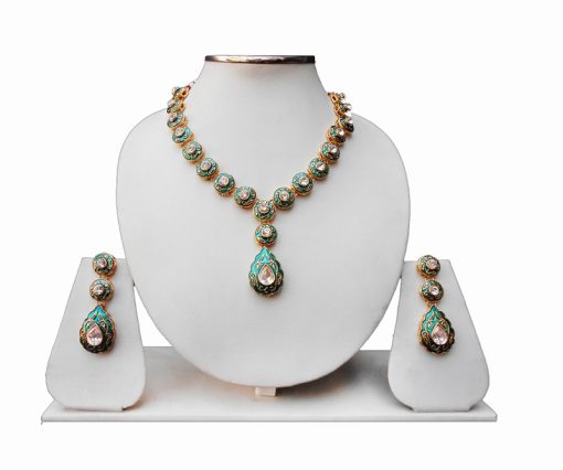 Designer Light Green Minakari Necklace and Earrings Jewelry Set -0