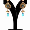 Designer Long Turquoise Polki Jhumkas for Women From India-0