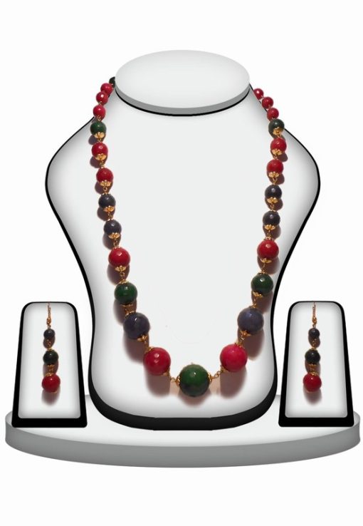 Designer Multi-Color Beaded Necklace Set with Antique Polish-0