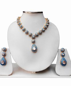 Designer Turquoise Minakari Necklace and Earrings Jewelry Set -0