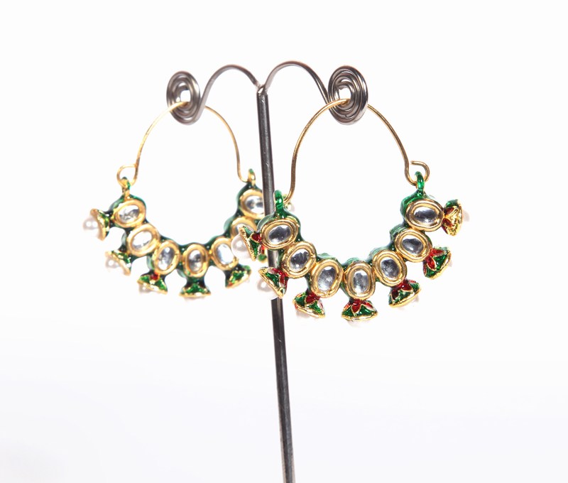 Designer Bali Style Fashion Earrings in Elegant White Kundan Stones-0