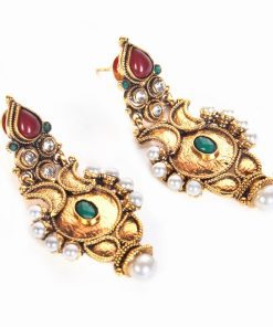 Designer Fashion Earrings with Red and Green Stones for Women-1579