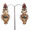 Designer Fashion Earrings with Red and Green Stones for Women-0