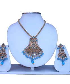 Designer Pendant Set in Polki Stone and Matching Earrings Available Online -0