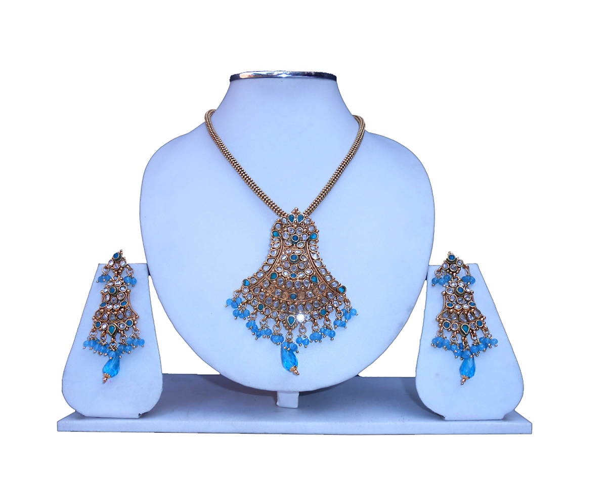 Designer Pendant Set in Polki Stone and Matching Earrings Available Online -0