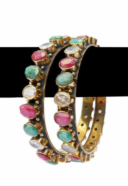 Buy Online Designer Desire Bangles in Red, Green and White Stones-0