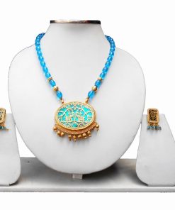 Elegant Fashion Thewa Jaipur Pendant and Earrings Set in Turquoise-0
