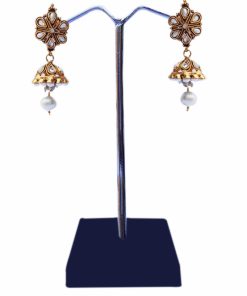 Elegant Jhumka Earrings for Women in White Kundan Stones and Pearls-0