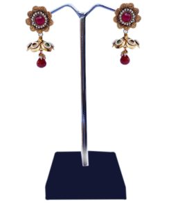 Buy Elegant Jhumkas in Red Stones and Beads With Antique Polish-0