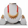Elegant Thewa Jaipur Necklace and Earrings Set in Red-0