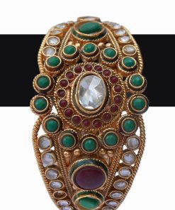 Elegant Traditional Fashion Party Polki Bangle in Green, White and Red Stone-0
