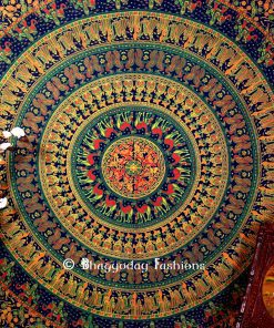 Bohemian Mandala Elephant Wall Tapestry in Round Blue Ethnic Print-1431