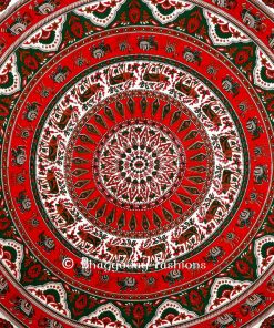 Bohemian Handlook Elephant Wall Tapestry in Round Red Ethnic Print-1449