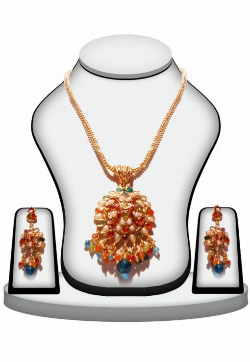 Ethnic Designer Polki Jewelry Set With Earrings in Multi-Color Stones-0