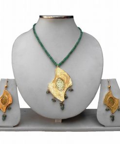 Ethnic Green Thewa Jewelry Set with Earrings and Antique Polish-0