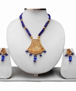 Ethnic Indian Blue Thewa Jewelry Set with Antique Polish -0
