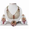 Ethnic Indian Necklace Jewelry Set in Red and White Stones-0