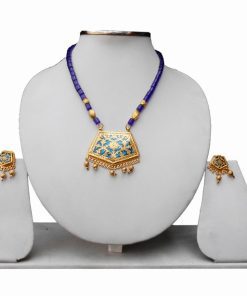 Ethnic Indian Thewa Jewelry Set in Blue Beads-0