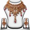 Ethnic Red and White Polki Stones Necklace Set with Matching Earrings-0