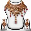 Ethnic Red and White Polki Stones Necklace Set with Matching Earrings-0