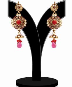 Exclusive Polki Earrings in Red and White Stones for Girls From India-0