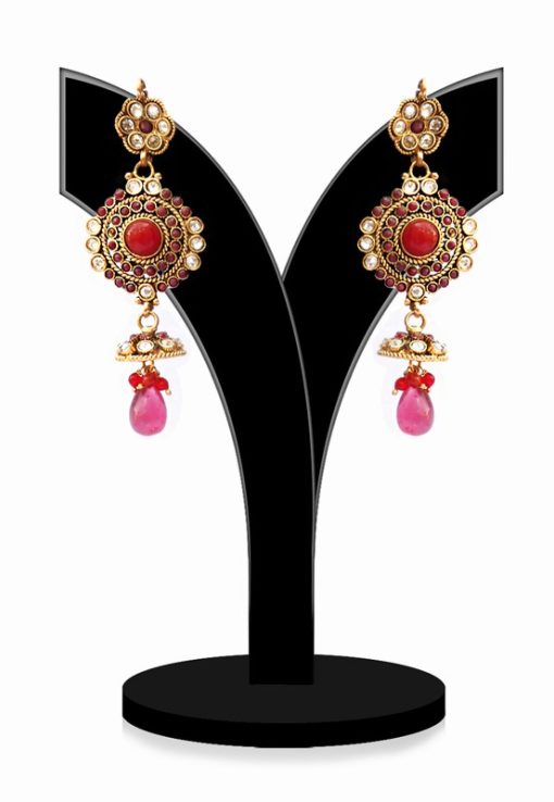 Exclusive Polki Earrings in Red and White Stones for Girls From India-0