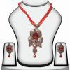 Exquisite Victorian Pendant Set With Designer Earrings in Red Stones-0